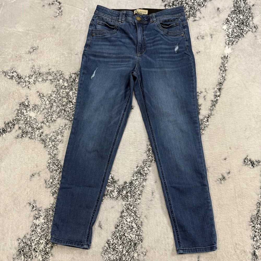 Democracy Ab Solution Jeans Womens Size 12 Blue Stretch Skinny Mid Wash Distress